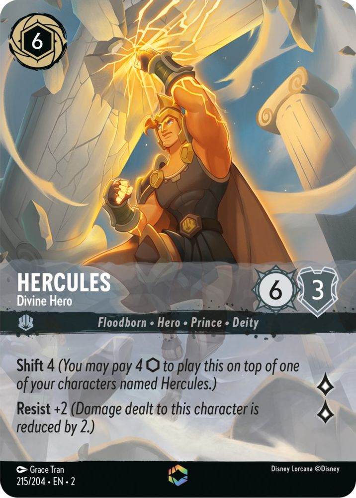 Hercules - Divine Hero (Enchanted) 215/204 Rise of the Floodborn Lorcana Holo NM