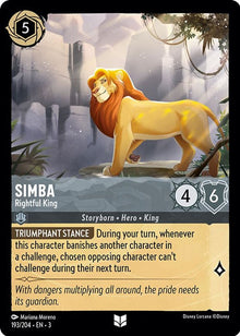 Simba - Rightful King 193/204 Uncommon Into the Inklands Lorcana Near Mint