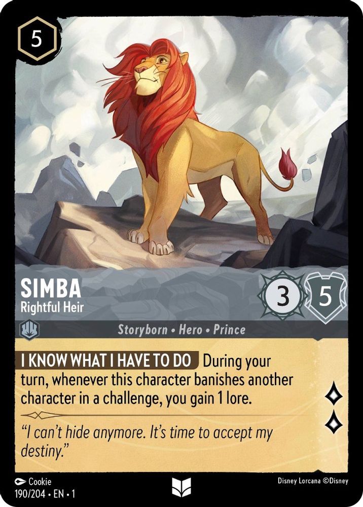 Simba - Rightful Heir 190/204 Uncommon The First Chapter Lorcana Near Mint
