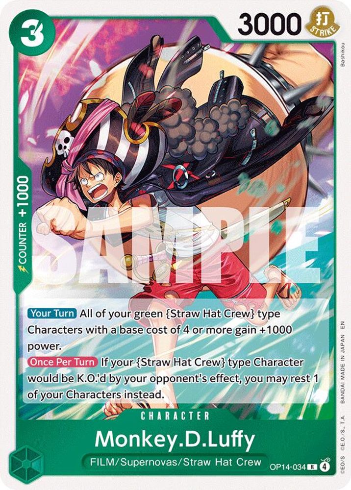 Monkey.D.Luffy OP14-034 Rare The Azure Sea's Seven One Piece Foil Near Mint
