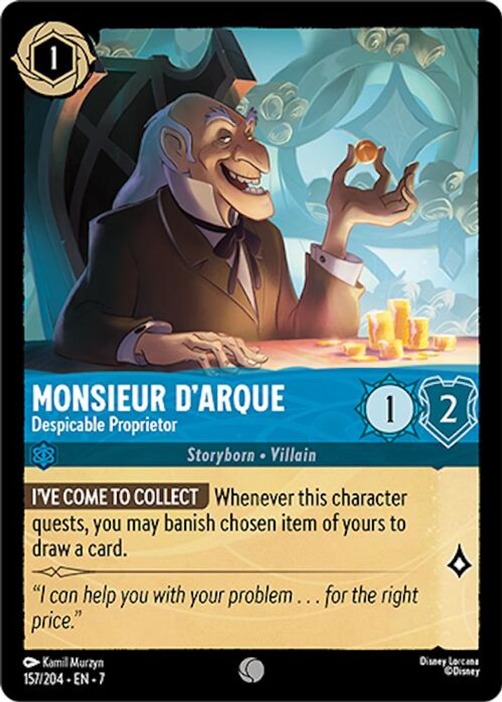 Monsieur D'Arque - Despicable Proprietor 157/204 Archazia's Island Lorcana NM