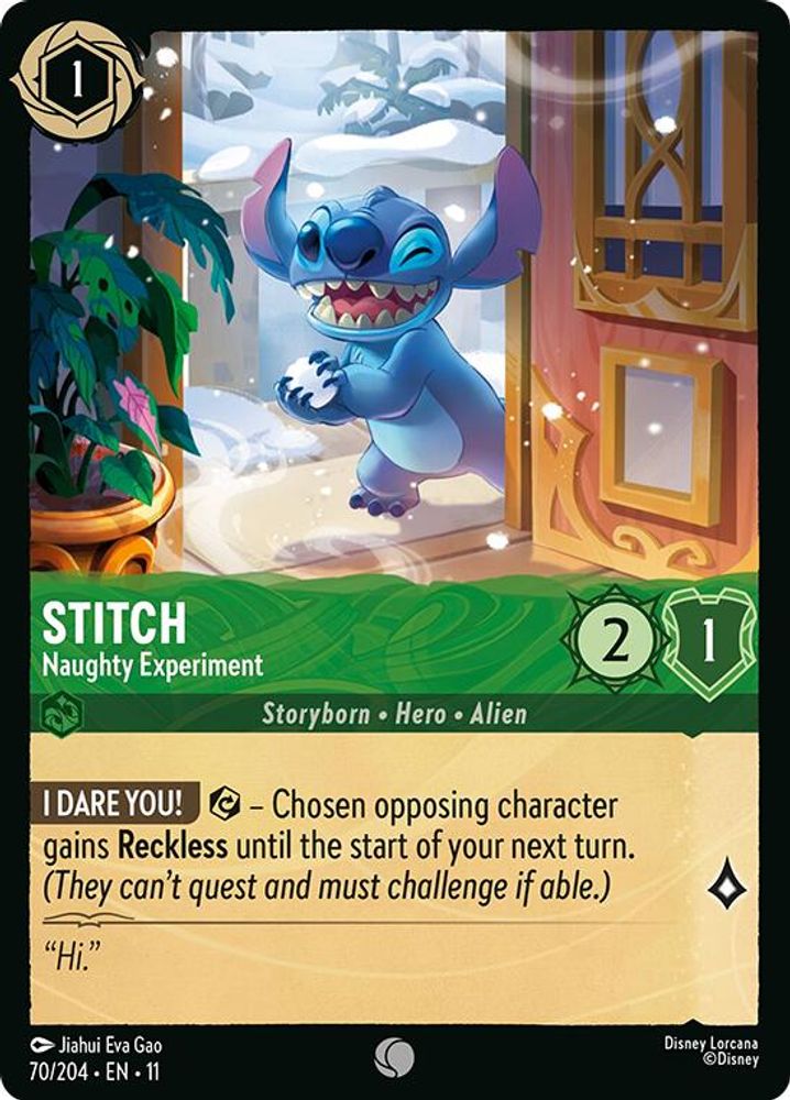 Stitch - Naughty Experiment 70/204 Common Winterspell Lorcana Near Mint