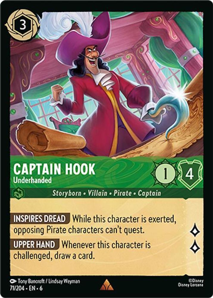 Captain Hook - Underhanded 71/204 Rare Azurite Sea Lorcana Near Mint
