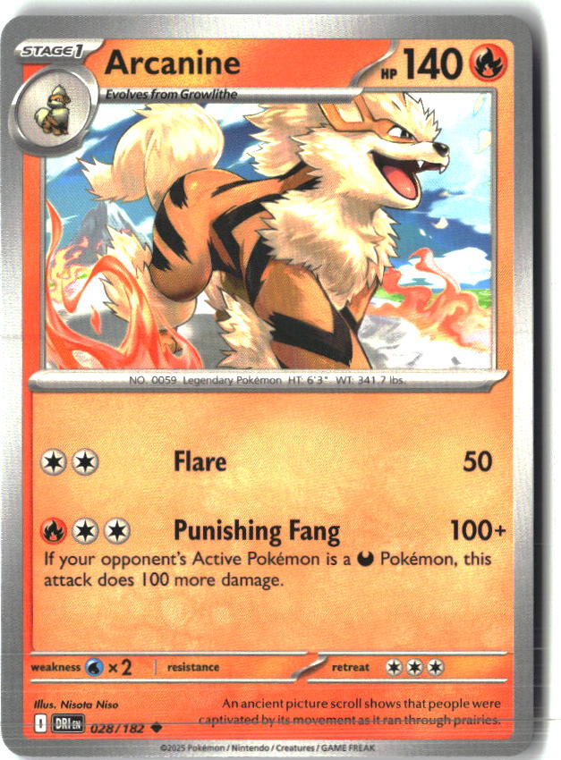 Arcanine 028/182 Uncommon Destined Rivals Pokemon Near Mint