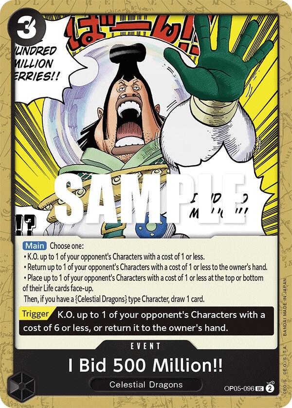 I Bid 500 Million!! OP05-096 Uncommon Awakening of the New Era One Piece NM