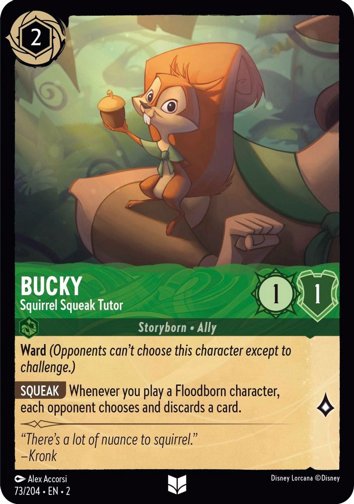 Bucky - Squirrel Squeak Tutor 73/204 Uncommon Rise of the Floodborn Lorcana NM