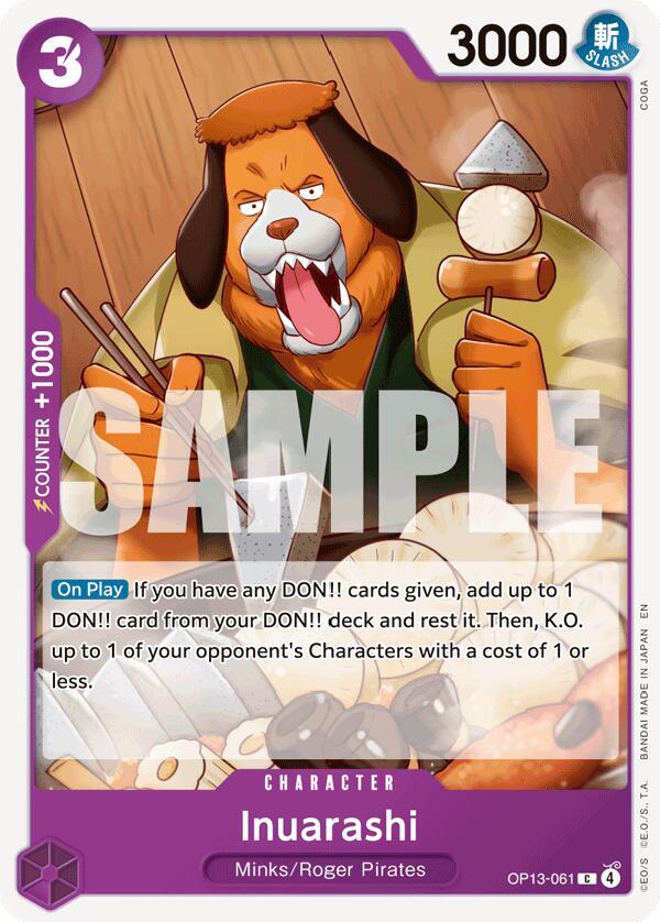 Inuarashi OP13-061 Common Carrying On His Will One Piece Near Mint