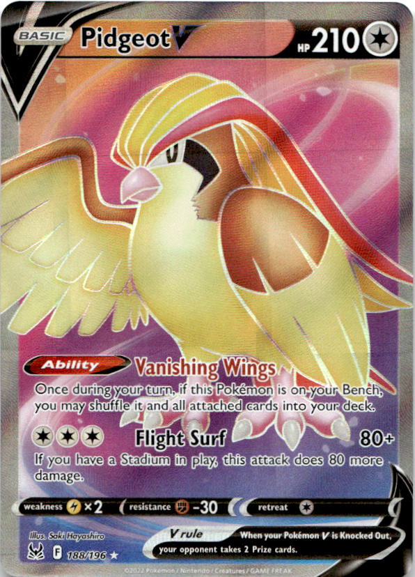 Pidgeot V 188/196 Ultra Rare Lost Origin Pokemon Near Mint