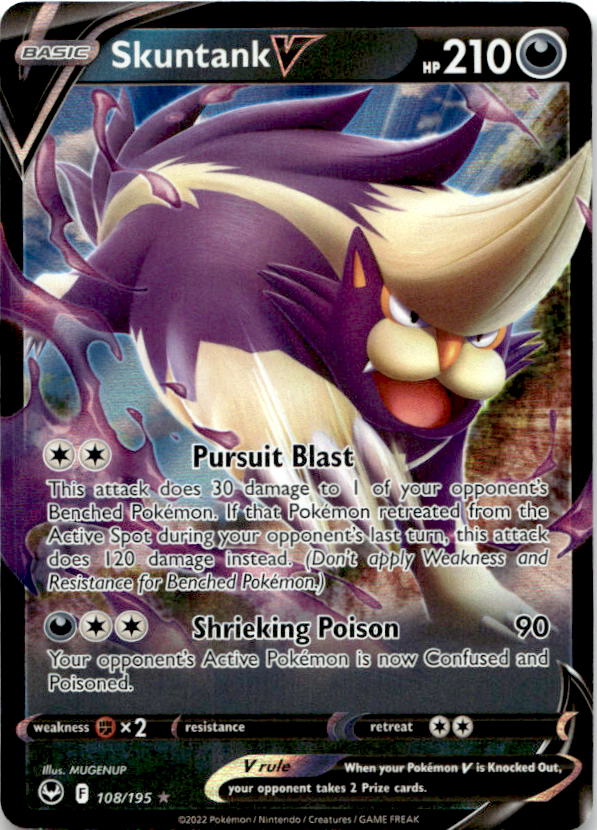 Skuntank V 108/195 Holo V Rare Silver Tempest Pokemon Near Mint