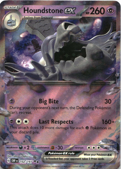 Houndstone ex 102/197 Double Rare Obsidian Flames Pokemon Near Mint