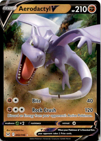Aerodactyl V 092/196 Holo V Rare Lost Origin Pokemon Near Mint
