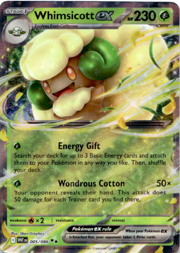 Whimsicott ex 005/086 Holo Double Rare White Flare Pokemon Near Mint