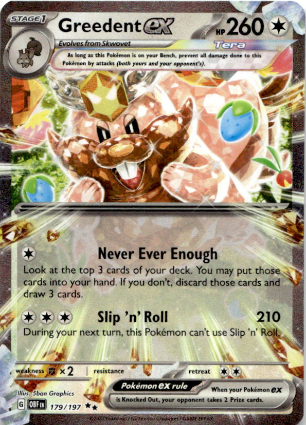 Greedent ex 179/197 Double Rare Obsidian Flames Pokemon Near Mint