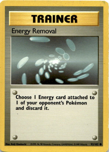 Energy Removal 92/102 Common Base Set Unlimited Pokemon Vintage