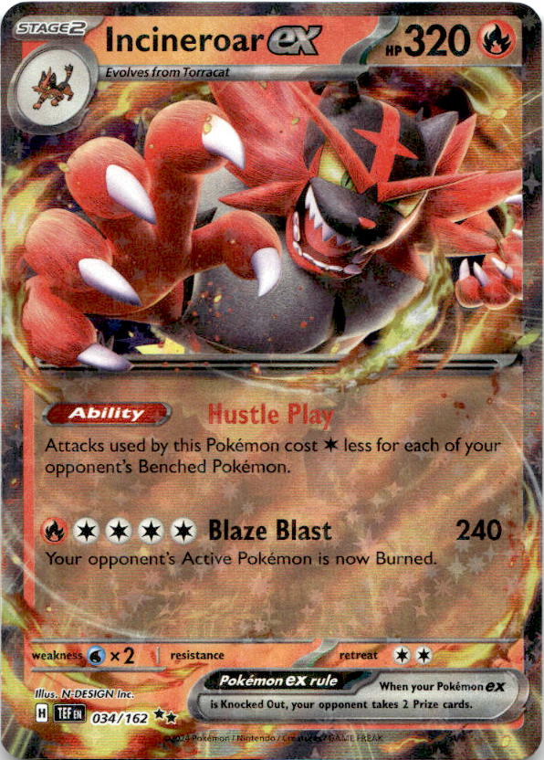 Incineroar ex 034/162 Double Rare Temporal Forces Pokemon Near Mint