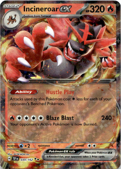 Incineroar ex 034/162 Double Rare Temporal Forces Pokemon Near Mint