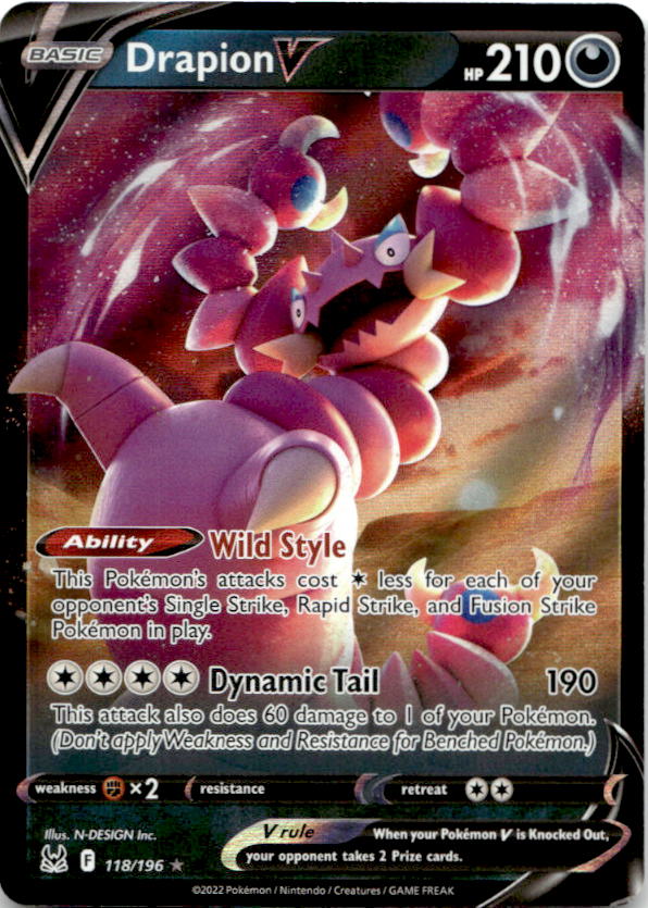 Drapion V 118/196 Holo V Rare Lost Origin Pokemon Near Mint