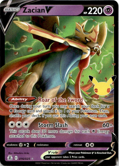 Zacian V 016/025 Holo V Rare Celebrations Pokemon Near Mint