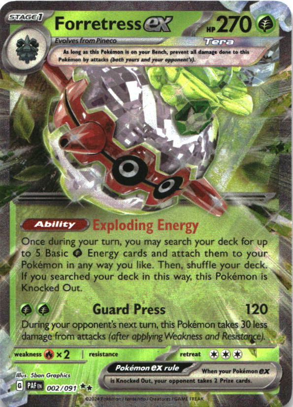 Forretress ex 002/091 Double Rare Paldean Fates Pokemon Near Mint