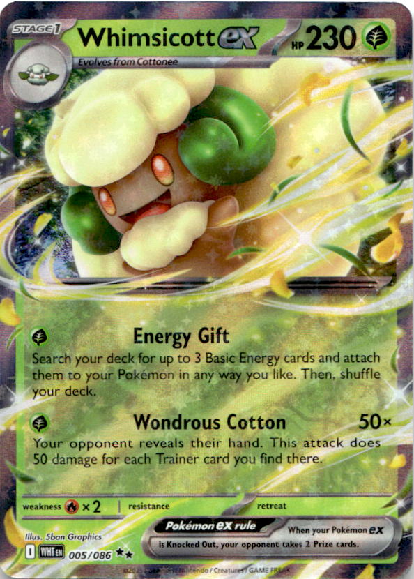Whimsicott ex 005/086 Holo Double Rare White Flare Pokemon Near Mint