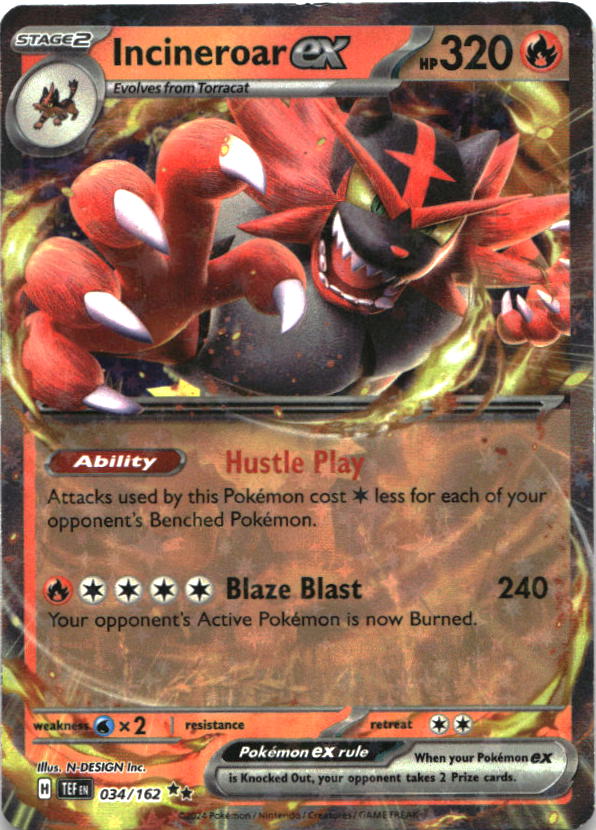 Incineroar ex 034/162 Double Rare Temporal Forces Pokemon Near Mint