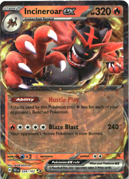 Incineroar ex 034/162 Double Rare Temporal Forces Pokemon Near Mint