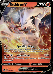 Reshiram V 024/195 Holo V Rare Silver Tempest Pokemon Near Mint