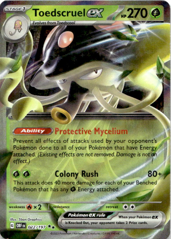 Toedscruel ex 022/197 Double Rare Obsidian Flames Pokemon Near Mint