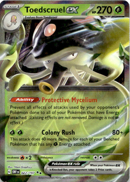 Toedscruel ex 022/197 Double Rare Obsidian Flames Pokemon Near Mint