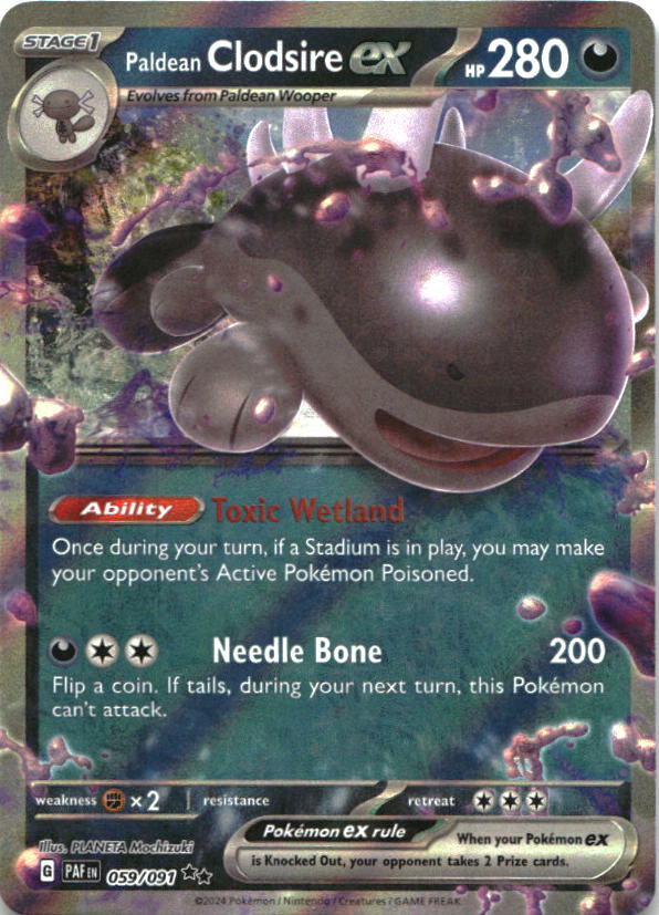 Paldean Clodsire ex 059/091 Double Rare Paldean Fates Pokemon Near Mint