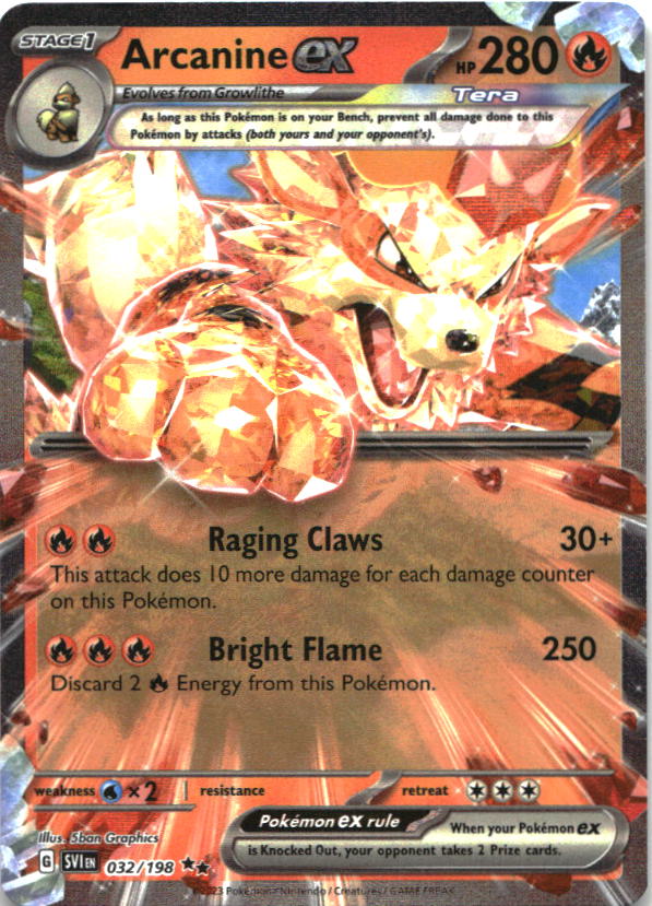 Arcanine ex 032/198 Double Rare Scarlet & Violet Pokemon Near Mint