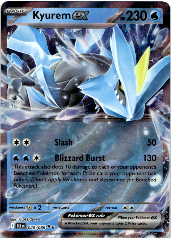 Kyurem ex 028/086 Holo Double Rare Black Bolt Pokemon Near Mint