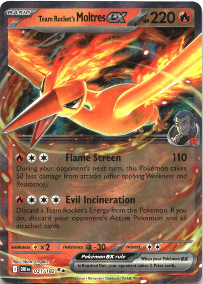 Team Rocket's Moltres ex 031/182 Double Rare Destined Rivals Pokemon Near Mint