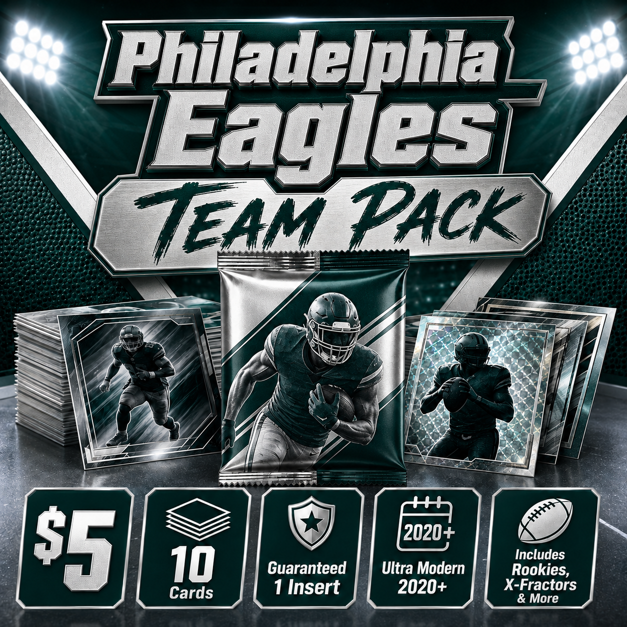 Philadelphia Eagles Ultra Modern Football Team Pack - 10 Cards + Guaranteed Insert